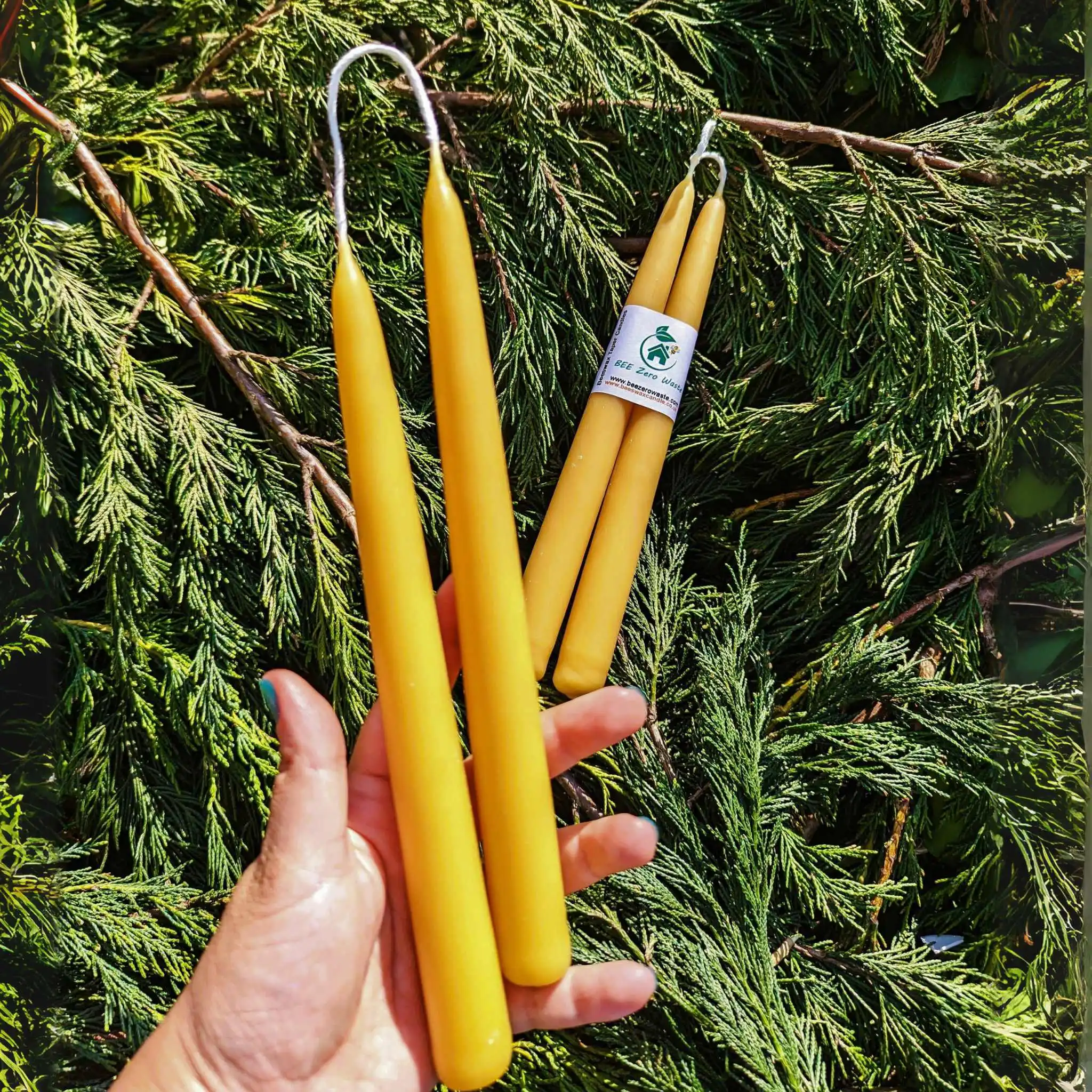 Hand-Dipped Beeswax Taper Candles - Pair (2 Candles) - Image 11