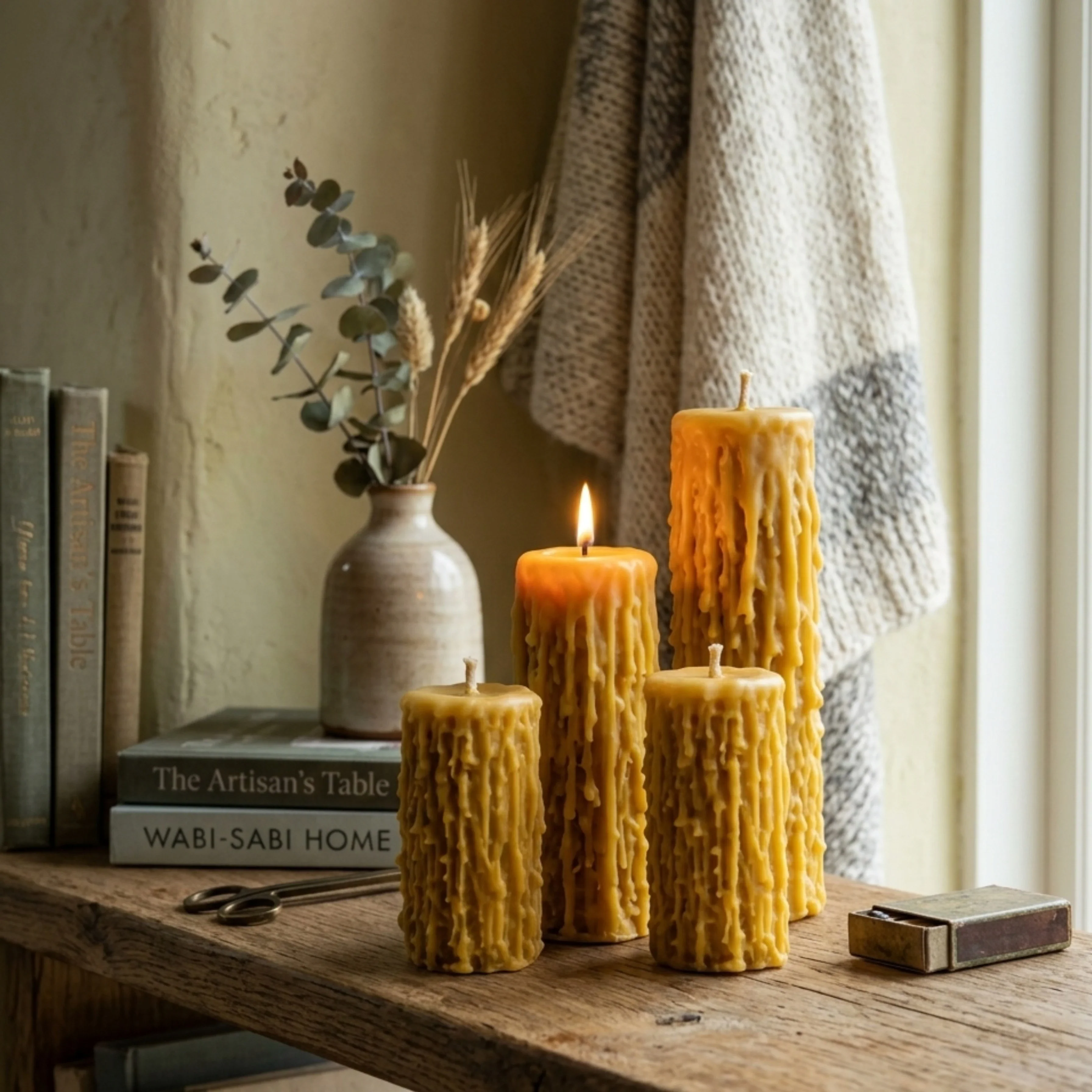 Pure Beeswax Unique Driped Pillar Candles - Image 7