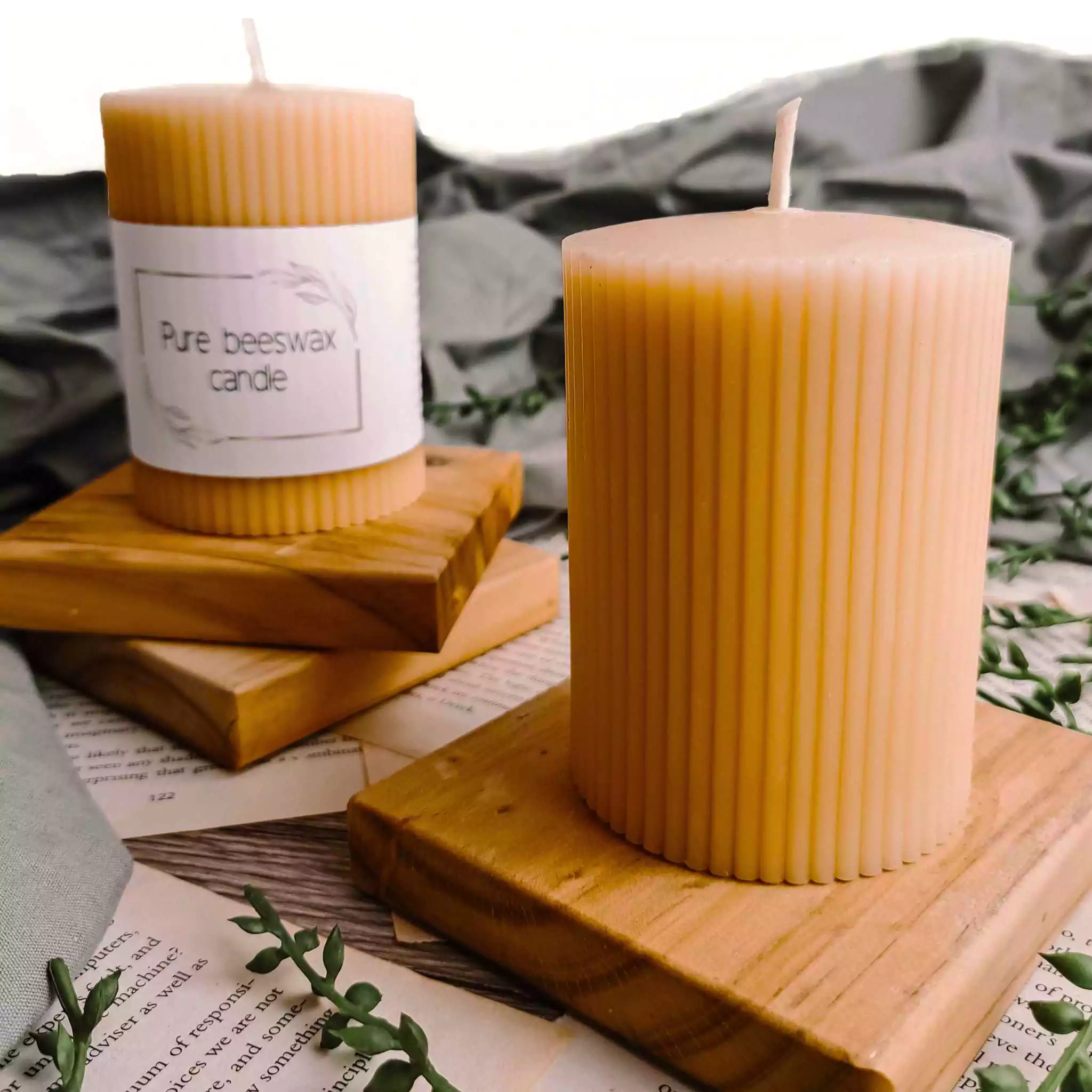Pure Beeswax Fluted Pillar Candle - Image 3
